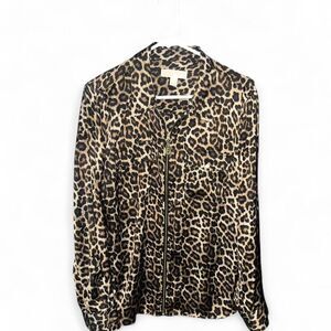 Michael Michael Kors Women's Leopard Print Zip Up Blouse SZ XL